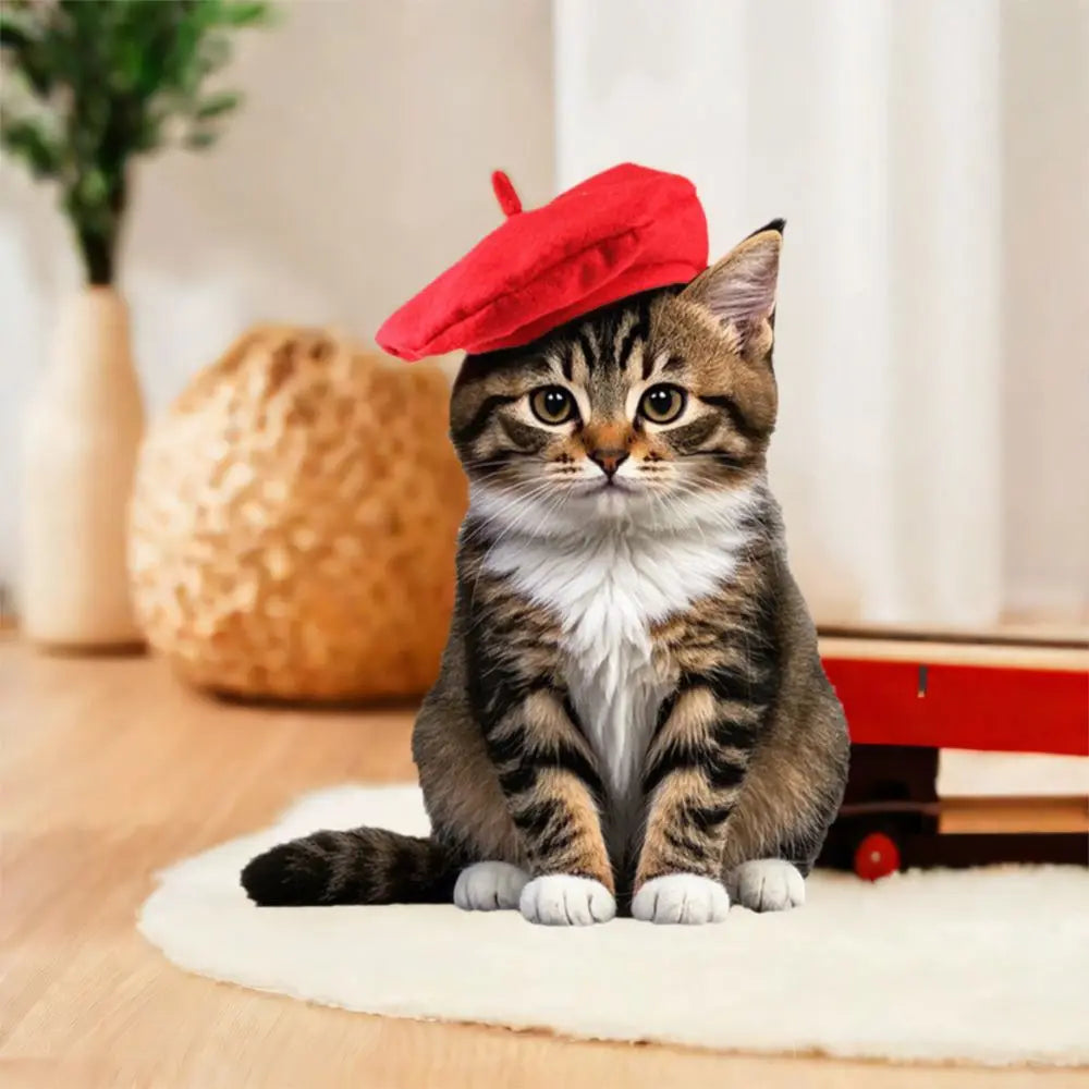 Pet Accessories Cute Cat Beret Hat Fashionable Red Black Cat Sunscreen Hat Breathable Comfortable Cat Dog Caps Outdoor Indoor