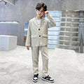 junior Boys Suits Autumn Long Sleeve Casual Blazer Jacket Trouser 2pcs School Uniform Teen Kids Clothes pants Set Child Cosutme