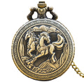 Steampunk Vintage Bronze Animal Horse Quartz Pocket Watch Necklace Pendant Clock Chain Men Women Chain Gift