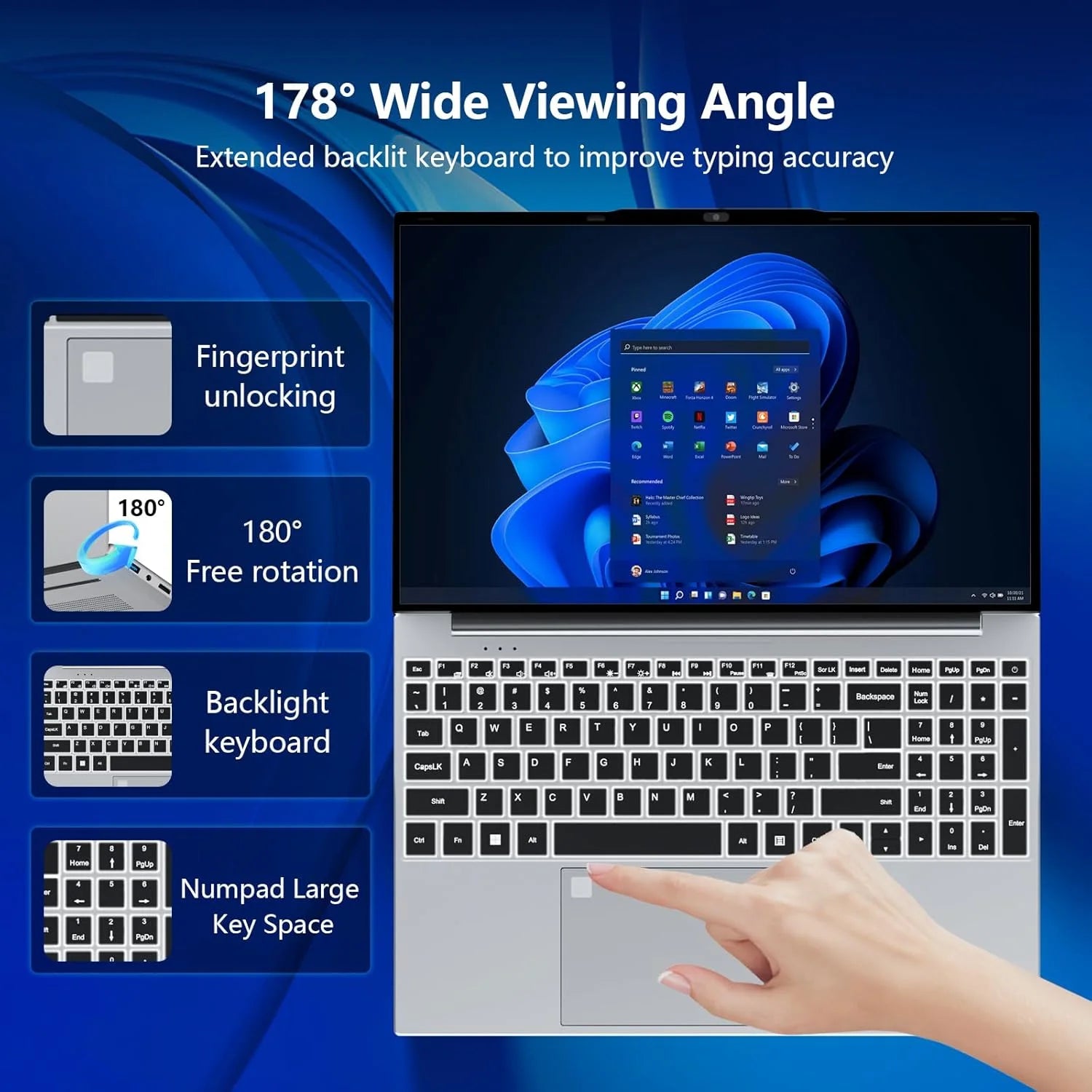 New Arrival 15.6 Inch Intel Core i9-9900 Backlight Keyboard Laptops Fingerprint Unlock 16GB 1TB SSD Gamer Computer Notebook PC