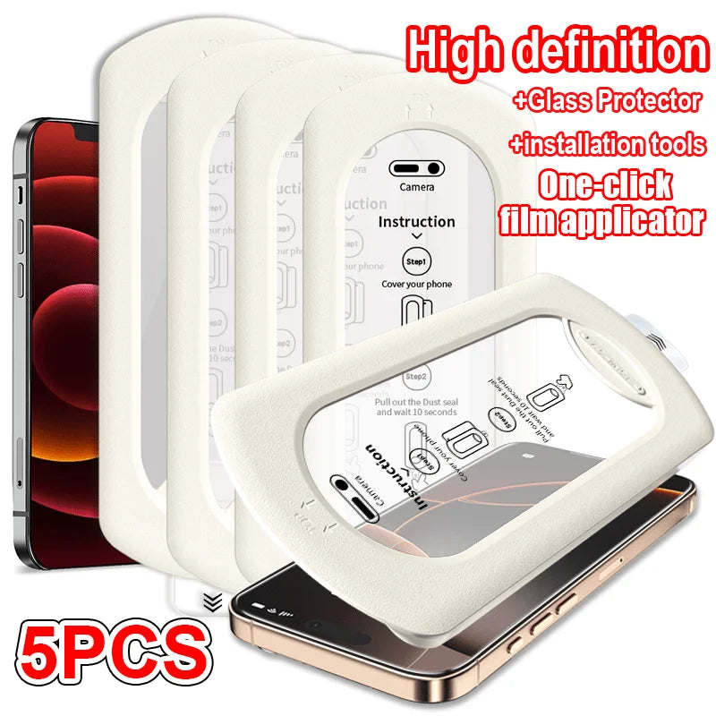 5pcs Screen Protector for iPhone 16ProMax Tempered Glass 15 14 13 Anti Fingerprint Full Coverage Case Easy Install Box Protector