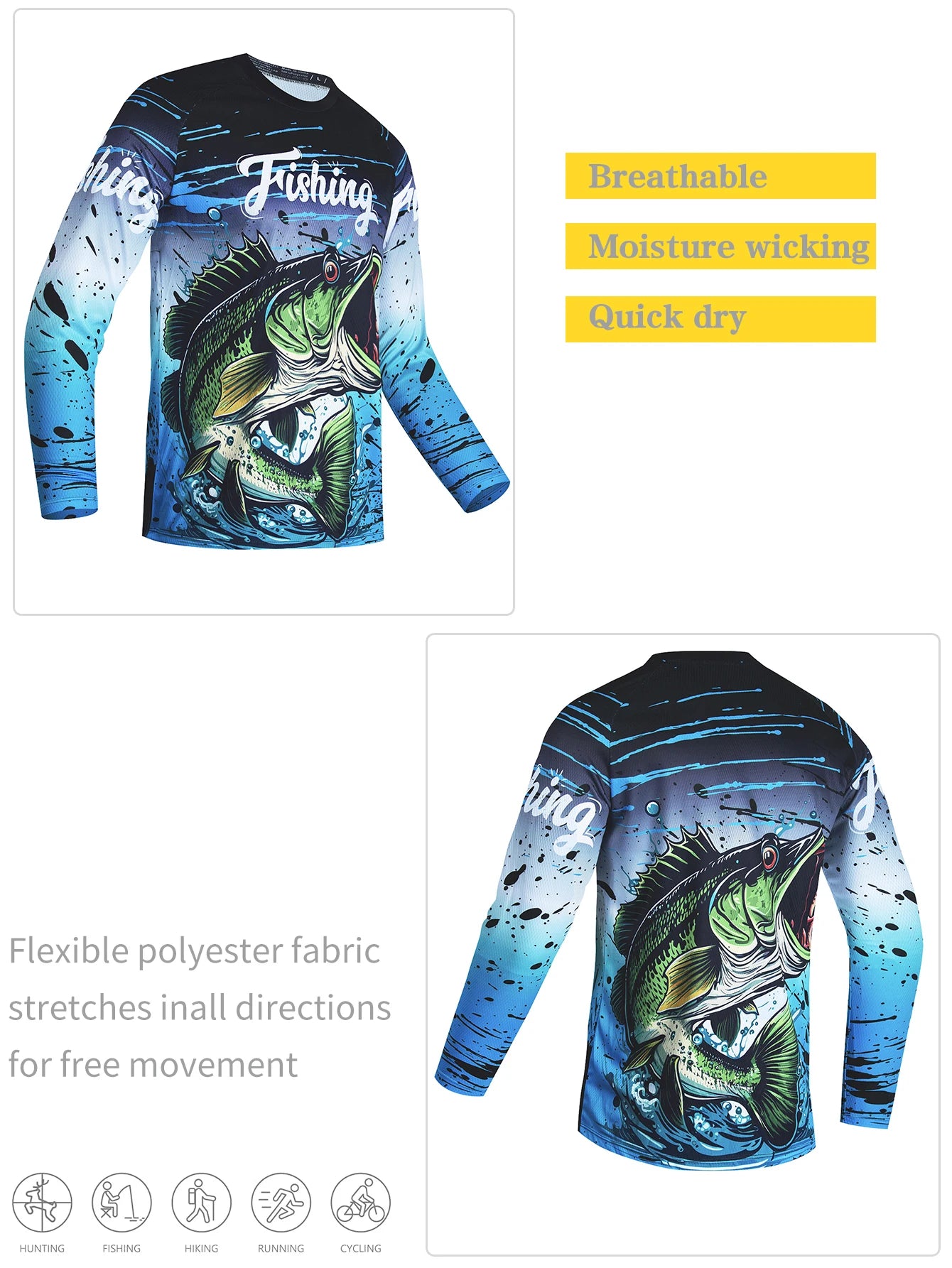 2025 Fishing Shirt Men Summer Outdoor Fishing Clothing Sunscreen Long Sleeve Fish Print Casual Shirts Anti-UV Fishing Shirts