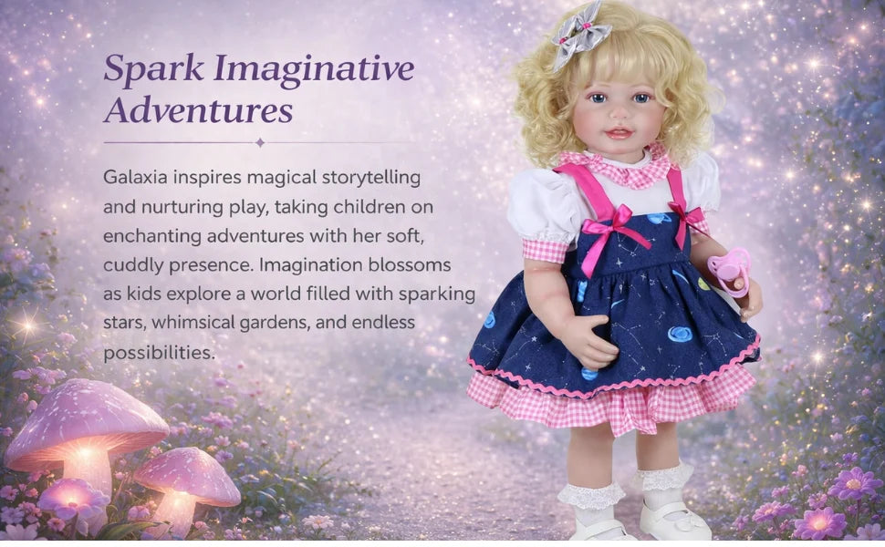 Galaxia Girl” – 22” Realistic Reborn Toddler Doll with Blonde Curly Hair, Light Skin Tone, Hand-Painted Face