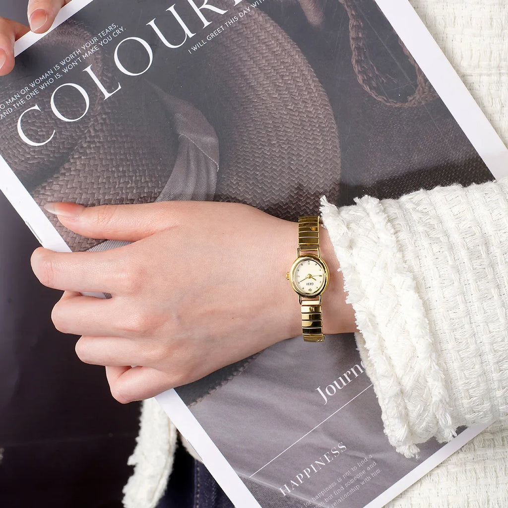 Women Watch for Girls Small Wrist Quartz Reloj Muje Sliver Grey Gold Oval Orologio Ladies Wristwatch Stainless Steel Band Clock