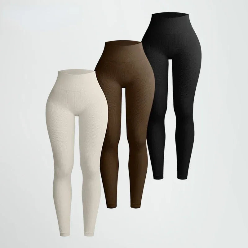 Women Thread Solid Leggings Seamless Knit Yoga Leggings Gym Workout Running Stretchy High Waist Hip Liftting Skinny Gym Tights