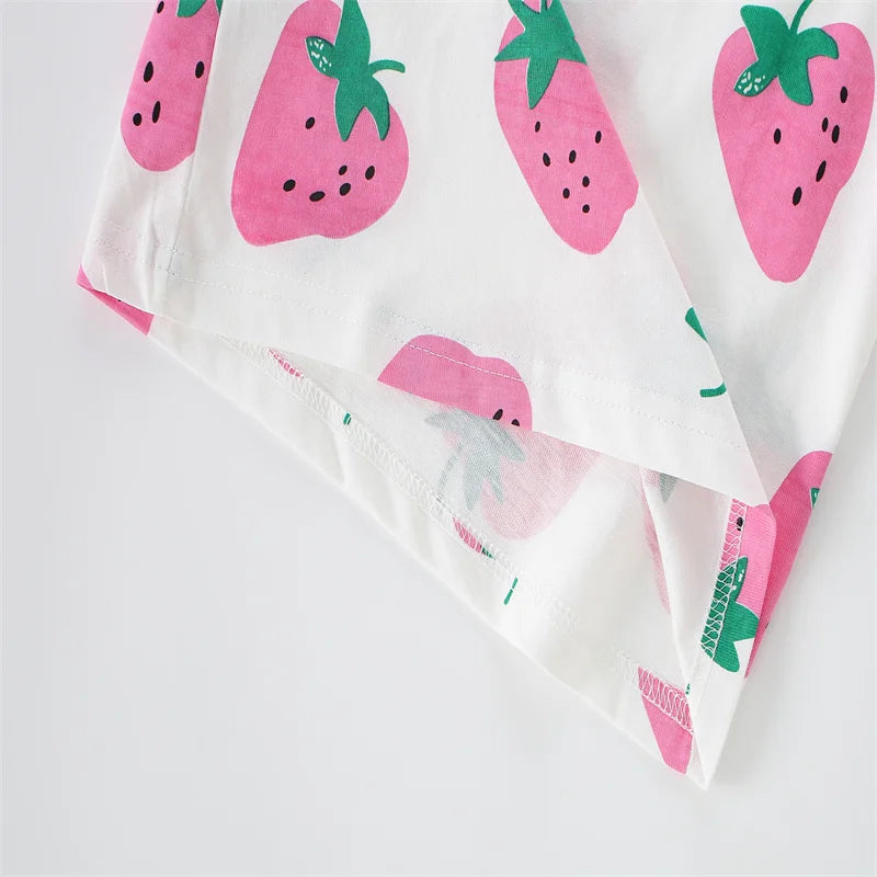 Jumping Meters 100% Cotton 3-8T Strawberry Girl 2 PCS Sets Baby Outfits Summer Tops + Shorts Children's Clothing Toddler Outfits