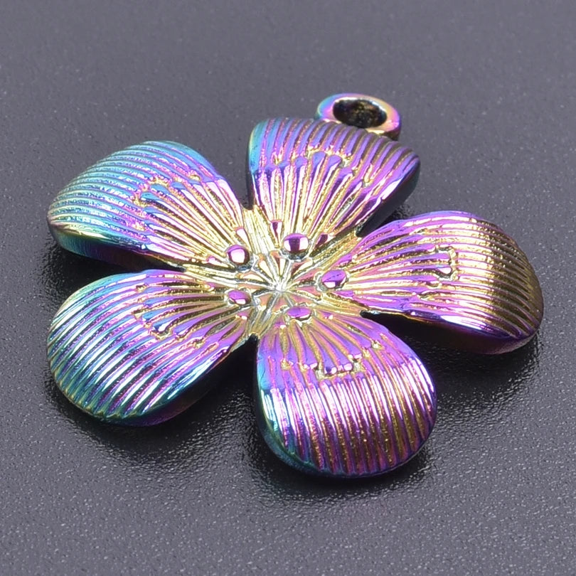 Rainbow Plant DIY Pendant Charm Maple Leaves Foliage Tulip Stainless Steel Charms For Jewelry Making Supplies Handmade Materials