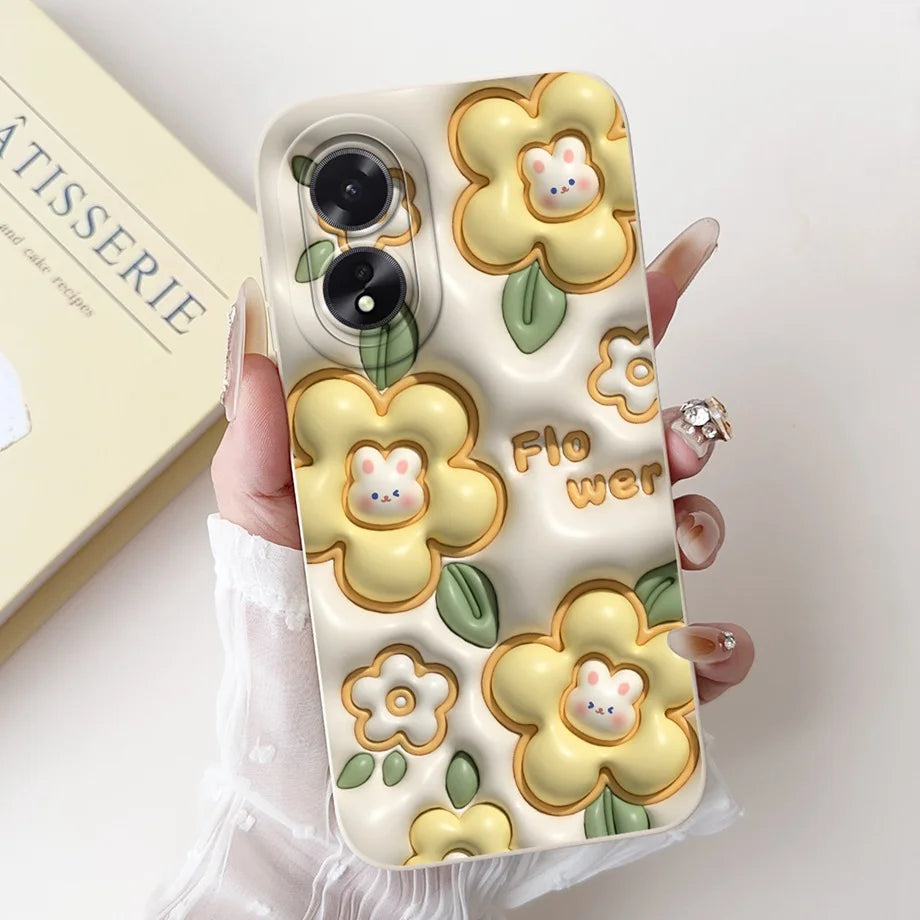 For Oppo A38 CPH2579 Phone Case New Fashion Soft Matte Silicone Rabbit Flower Goothic Style Capa For Oppo A18 CPH2591 Back Cover