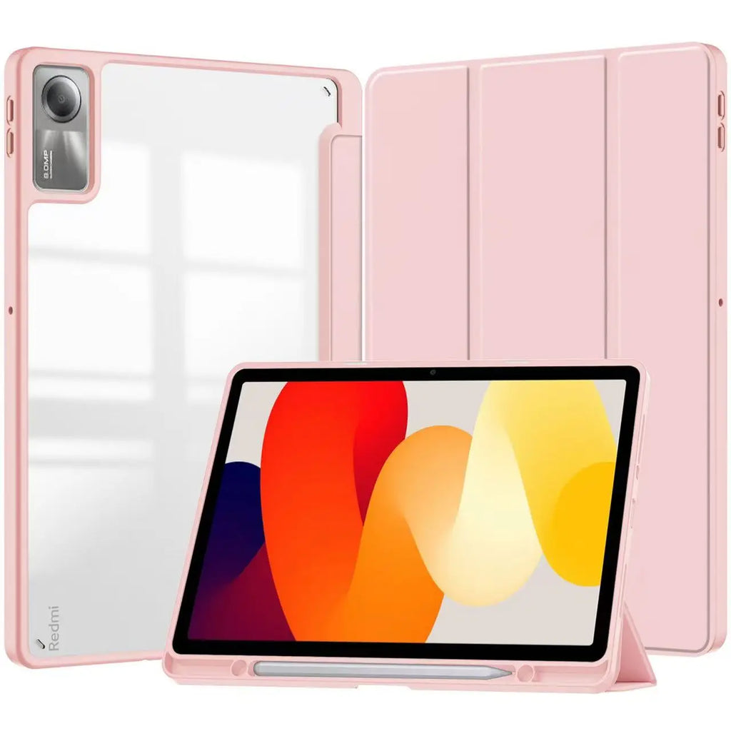 Tri-Folding Flip Tablet Cover For Xiaomi Redmi Pad SE 11 inch 2023 Acylic Transparent Back Case Pencil Holder Auto Sleep/Wake