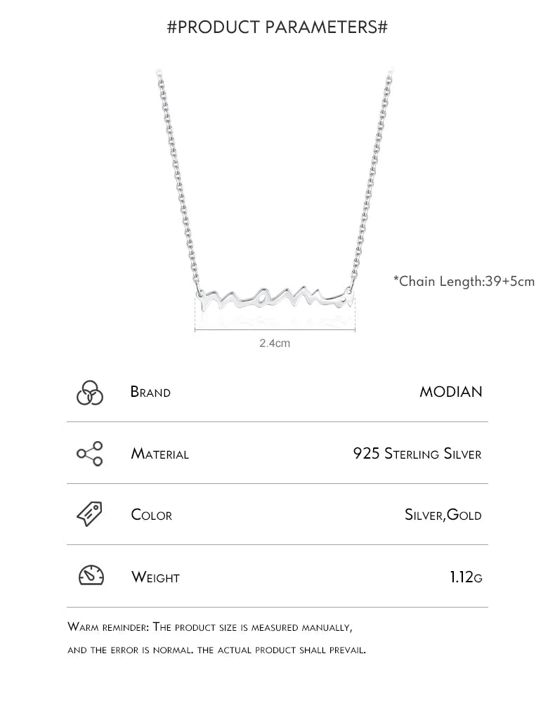 MODIAN Classic Design 925 Sterling Silver Letter Mama Pendant Necklace For Women Mom Mama Mother's Day birthday Christmas Gift
