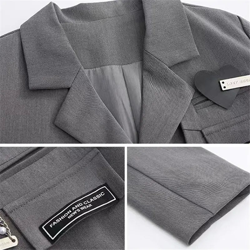 Junior Girl JK School Uniform Set Unique Formal Chain Smart Jackets and Pleated Skirt 2Pcs School Kids Child Uniform Blazer Suit