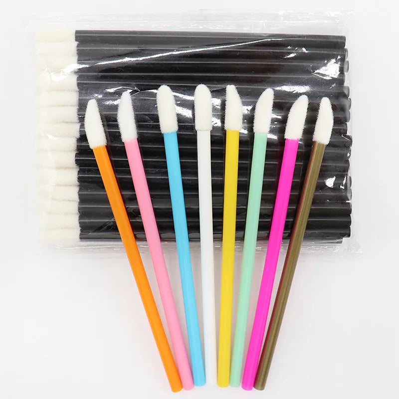 50 pcs Disposable Hollow Lip Brush Soft Lipstick Mascara Wands Applicators Eyelash Cleaner Cosmetic Eyelash Extension Tools