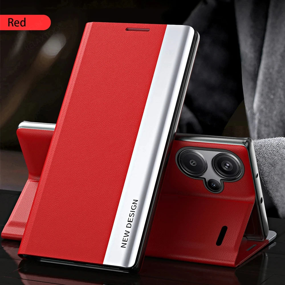 Kickstand Flip Case For Xiaomi Redmi Note 13 14 12 11 11S 10 10S 9 Pro Plus 5G Shockproof Plating Leather Phone Cover Carcasa