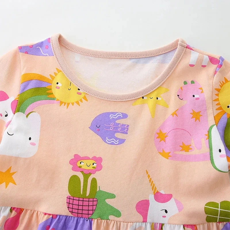 Little maven Summer Cute Children Clothing Birthday Vestidos Kids Baby Girls Cotton Cartoon Animals Flowers Print Princess Dress