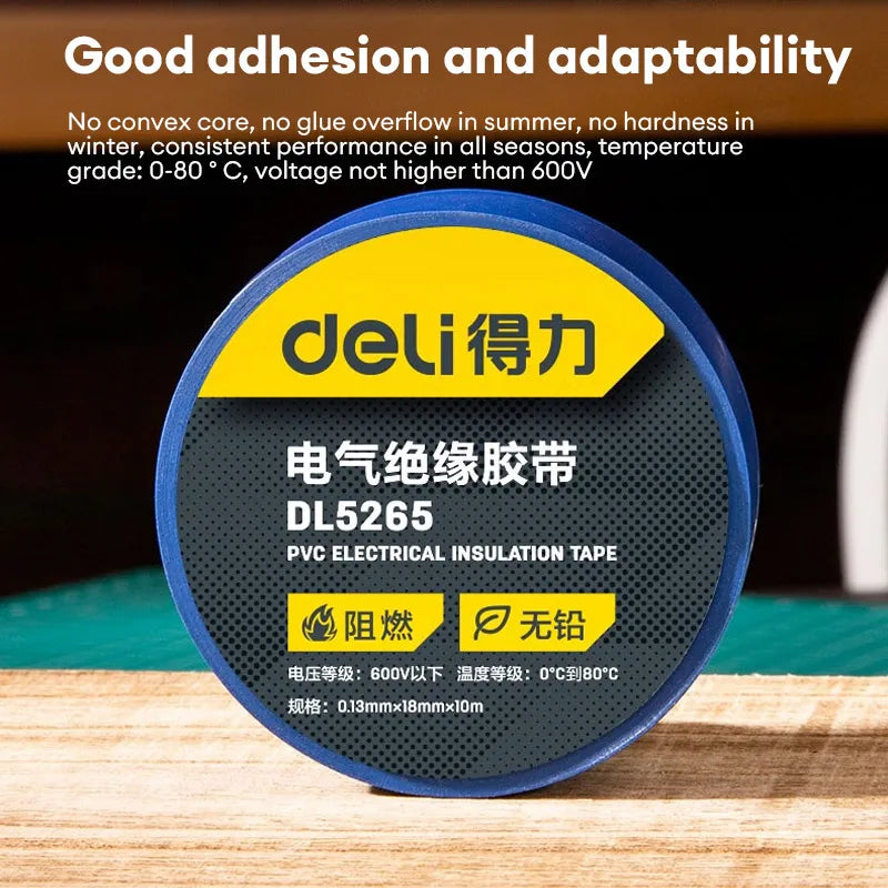 Deli 1Pcs 10m/20m Electrical Tape PVC Electrical Flame Retardant Insulation Waterproof Tape Pressure Resistant Electrical Tape