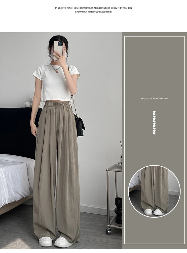 BIVIGAOS Lazy Style Loose Wide Leg Pants Women Summer Coloured Thin Casual Tide Straight Ice Silk Japanese Sunscreen Pants
