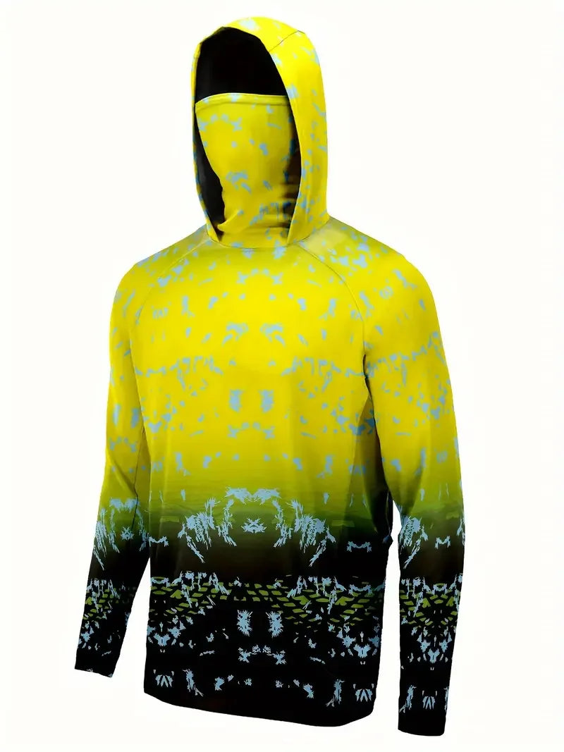2024 Hooded Face Mask Sun Protection UV Protection Grey camouflage Long Sleeved Hiking Sportswear Fishing Suit