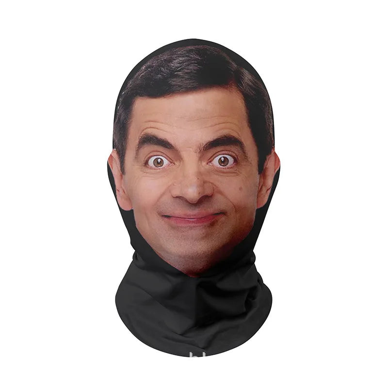 3D Mask Halloween Cosplay Mask Funny Face Printed Head Scarf Famous Person Ice Silk Seamless Sunscreen Head Mask