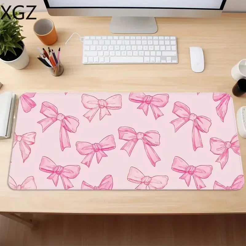 New Cute Pink Bow Mouse Pad Large Keyboard Desk Pads 900x400mm Playmat Non-slip Rubber Base Washable Rug for Office and Home Use