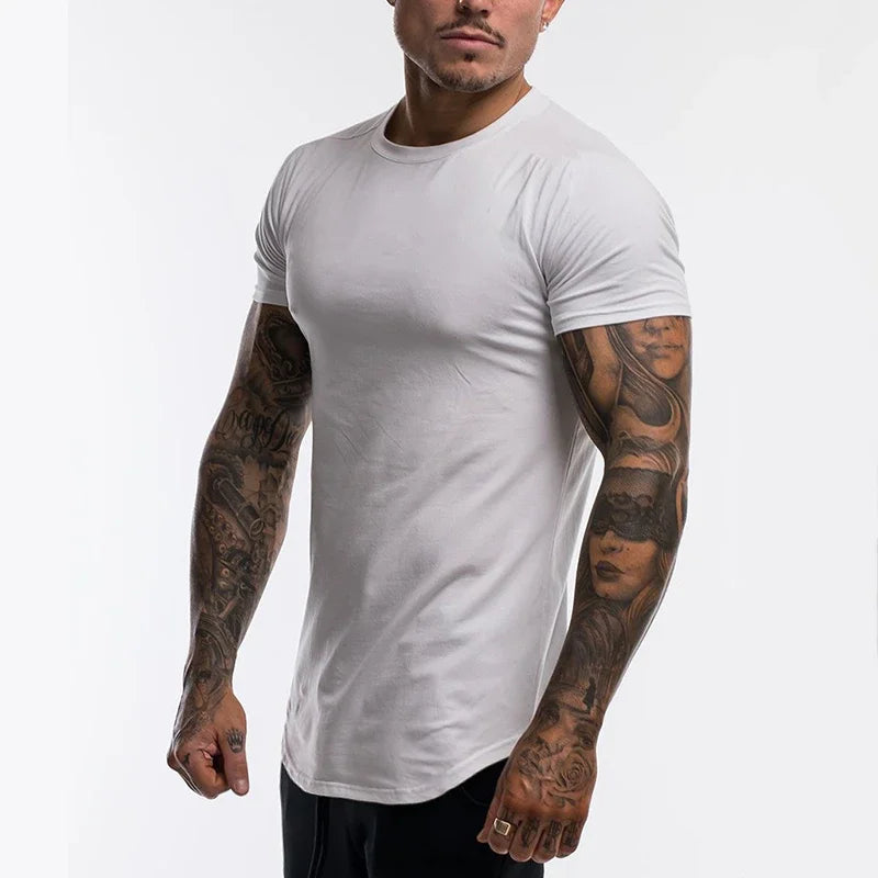 Summer Solid Short Sleeve T Shirt Men Cotton Sports Fitness T-shirt Men Bodybuilding Tshirt Round Hem Streetwear Tee Shirt homme
