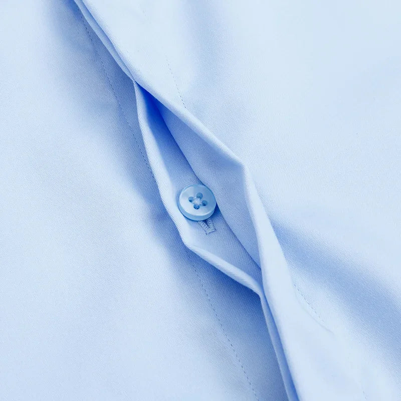 2026 Iron Free French Cufflink Long Sleeves Slim Fit 100% Cotton  Men's Concealed Buttons Solid Color High-end Wedding Dress