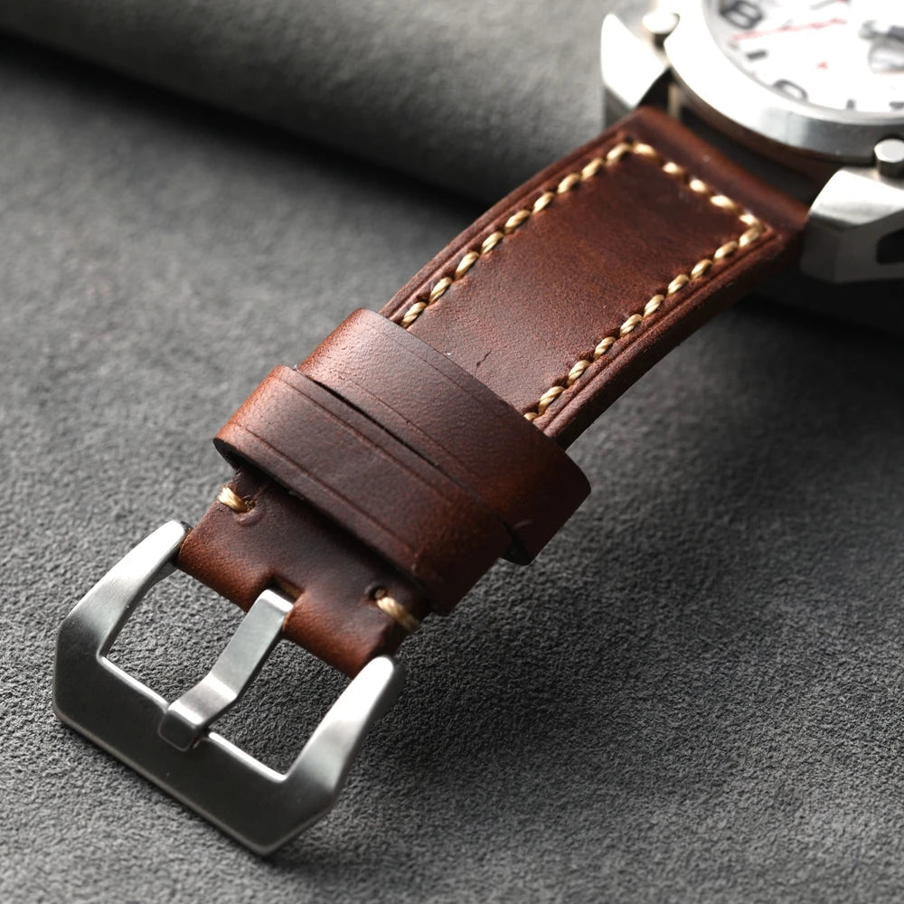 Handmade Layer Cowhide Leather Strap Suitable For Bronze Watchband 20 22 24 26MM Thickened sSoft Leather Retro Style Men Bracele