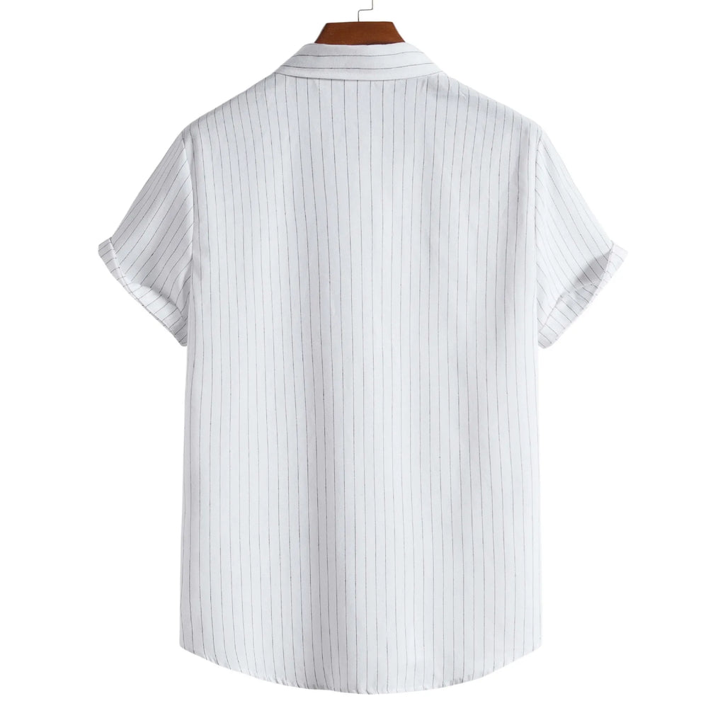 2026 Men's Striped Shirts Fashion Holiday Style Short Sleeve Casual Shirts Comfortable Loose Street Tops Men Summer Basic Shirts