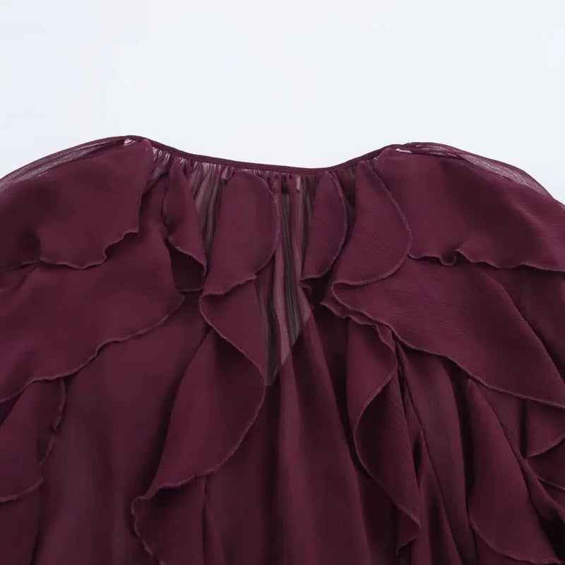 HXAO 2025 Shirts & Blouses Ruffle Elegant Women's Shirt Spring Long Sleeve Plain Shirts Women Semi Transparent Blouses For Lady