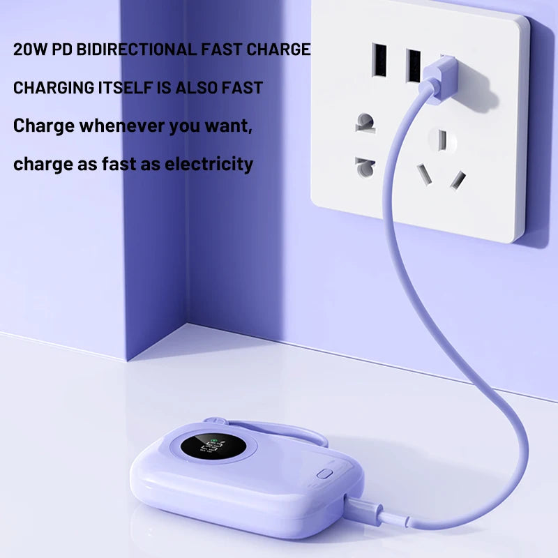 PD22.5W power bank, bidirectional fast charging with 10000mAh cable, large capacity mobile power bank mini ultra-thin power bank