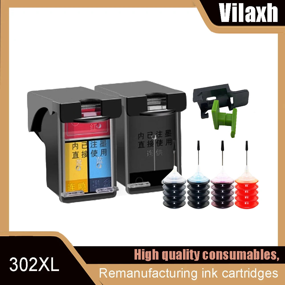 Vilaxh 302 For HP 302XL Ink Cartridge HP302 XL Remanufactured Deskjet 2130 2131 1110 1111 1112 3630 5200 3639 4520 Printer