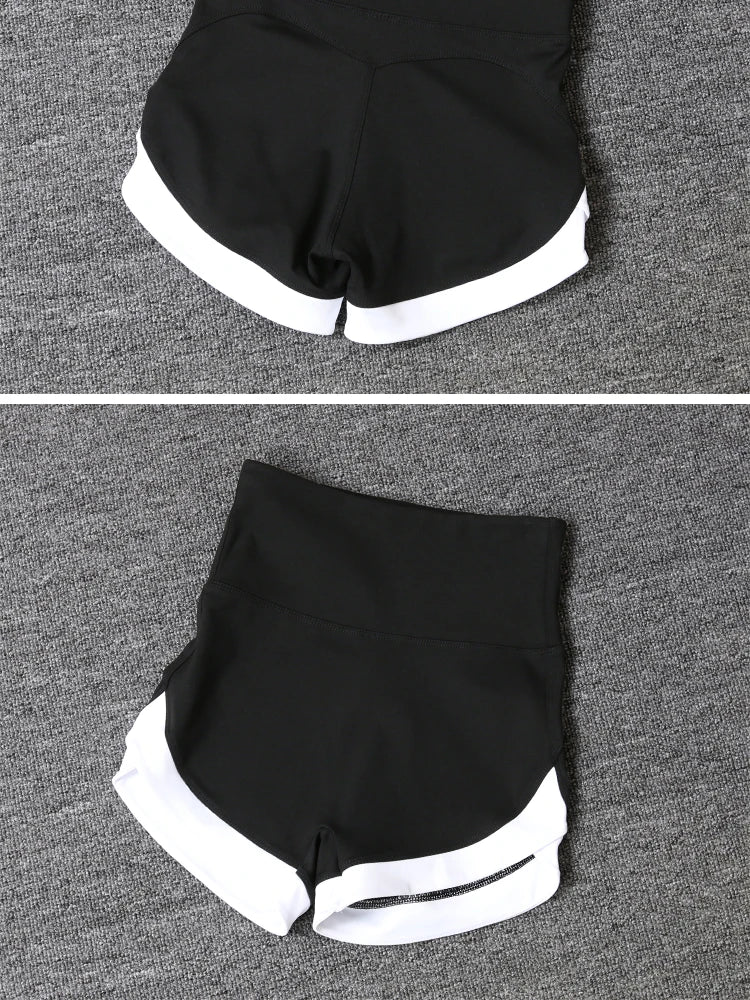 2024 New Color Contrast High Waist Sports Shorts Tight Elastic Peach Hip Training Fitness Yoga Hot Pants