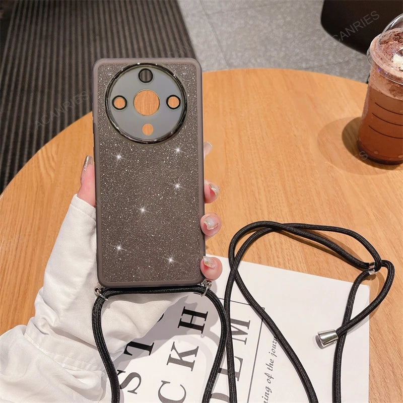 For Honor Magic 7 Lite 5G 6 5 4 X9c X7c X9b X8b X7b X9a Crossbody Lanyard Clear Glitter Silicone Soft Case Mgic7Lite 7lite Cover