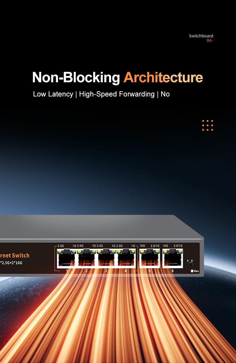 KeepLiNK 6-Port Multi-Gigabit Unmanaged Network Switch 4 X 2.5Gb RJ45 + 2 X 10Gb RJ45 for High-Speed Data Networking