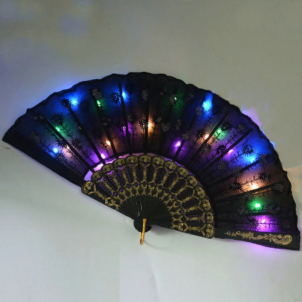 Party Glow Light Up Flower Peacock Hand Fan Dance Show Church Birthday Gift  Bar Props Wedding Festival Halloween Christmas