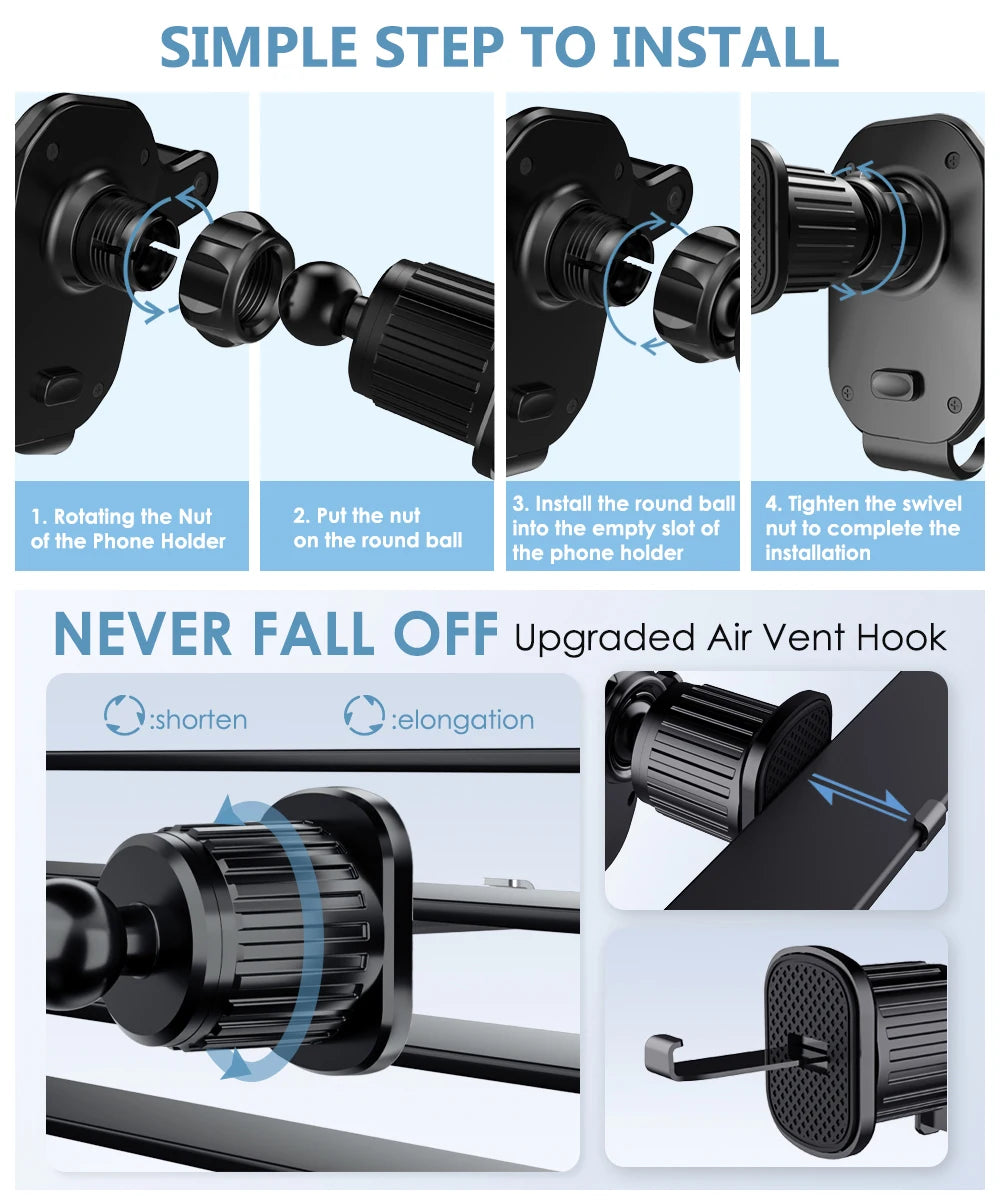 Universal Car Phone Holder Air Vent Hook Clip Mount 360 Degree Rotation Installation Anti Shake Supports Xiaomi For Mobile Phone