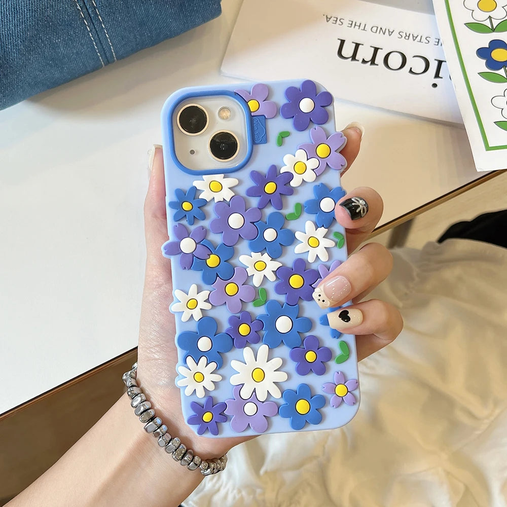 INS Korean Daisy Flower Soft Silicone Luxury Phone Case for IPhone 16 15 13 14 17 Pro Max 14 Plus Fashion Cute Floral Back Cover