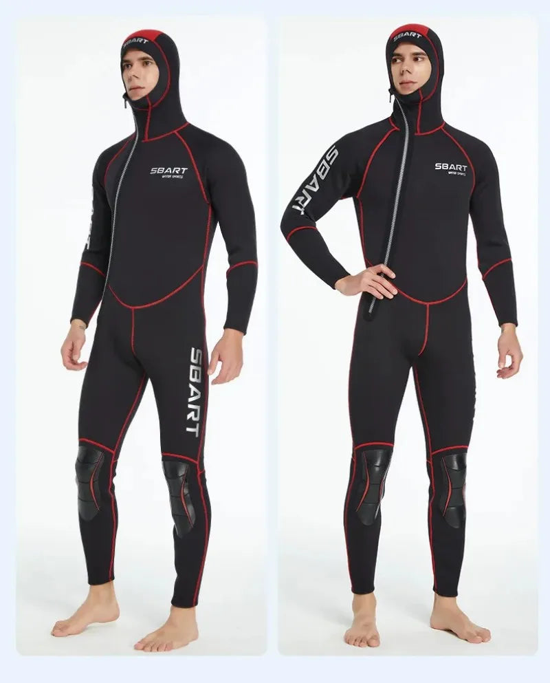 SBART 3mm One-piece Neoprene Wetsuit Men Hooded Warm Long Sleeve Diving Suit Cold Proof Sunscreen Surfing Swimming Snorkeling