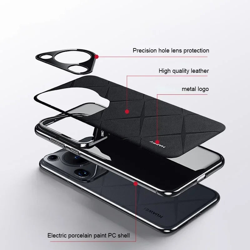 For Huawei Pura 70 Ultra Luxury Ultra-thin Plain Leather + PC Camera Protection Back Cover For Pura 70 Pro Plus