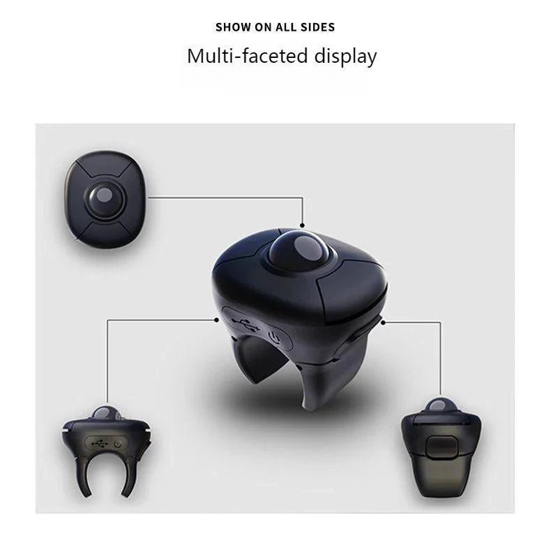 Trackball Finger Ring Mouse - 2.4G+Bluetooth Wireless Remote for Short Video/PPT/In-Vehicle Display
