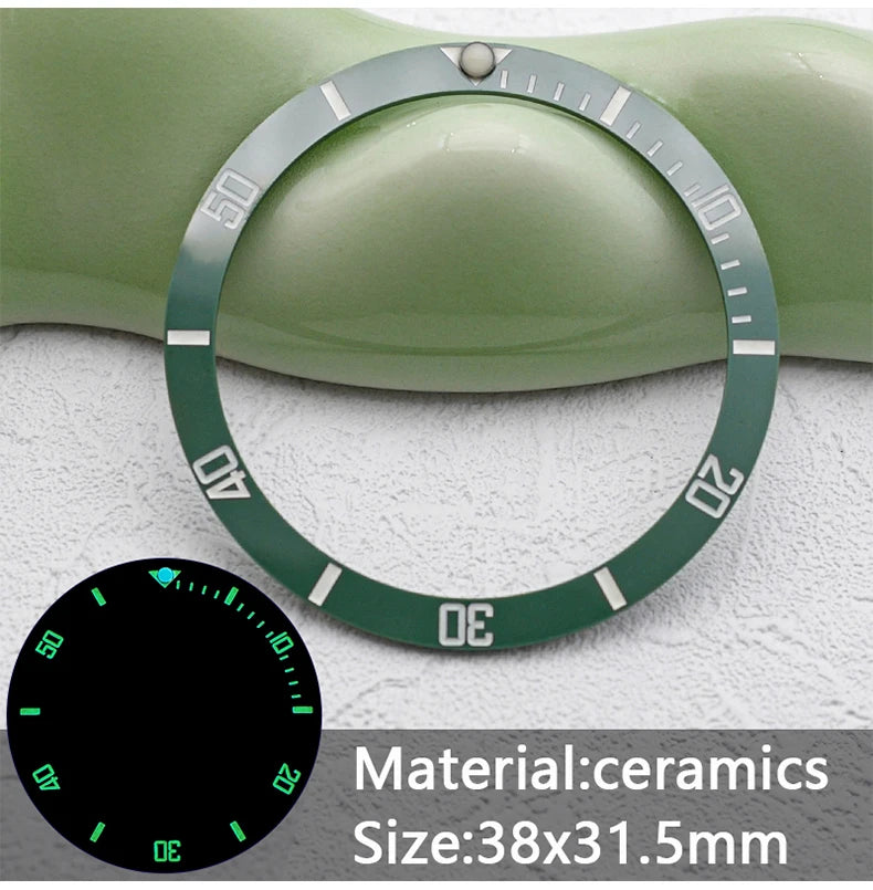 38mm x 31.5mm Flat Ceramic Luminous Bezel Insert for SKX007 SRPD Samurai King SPB185 Case Compatible, Replacement Ceramic Bezel