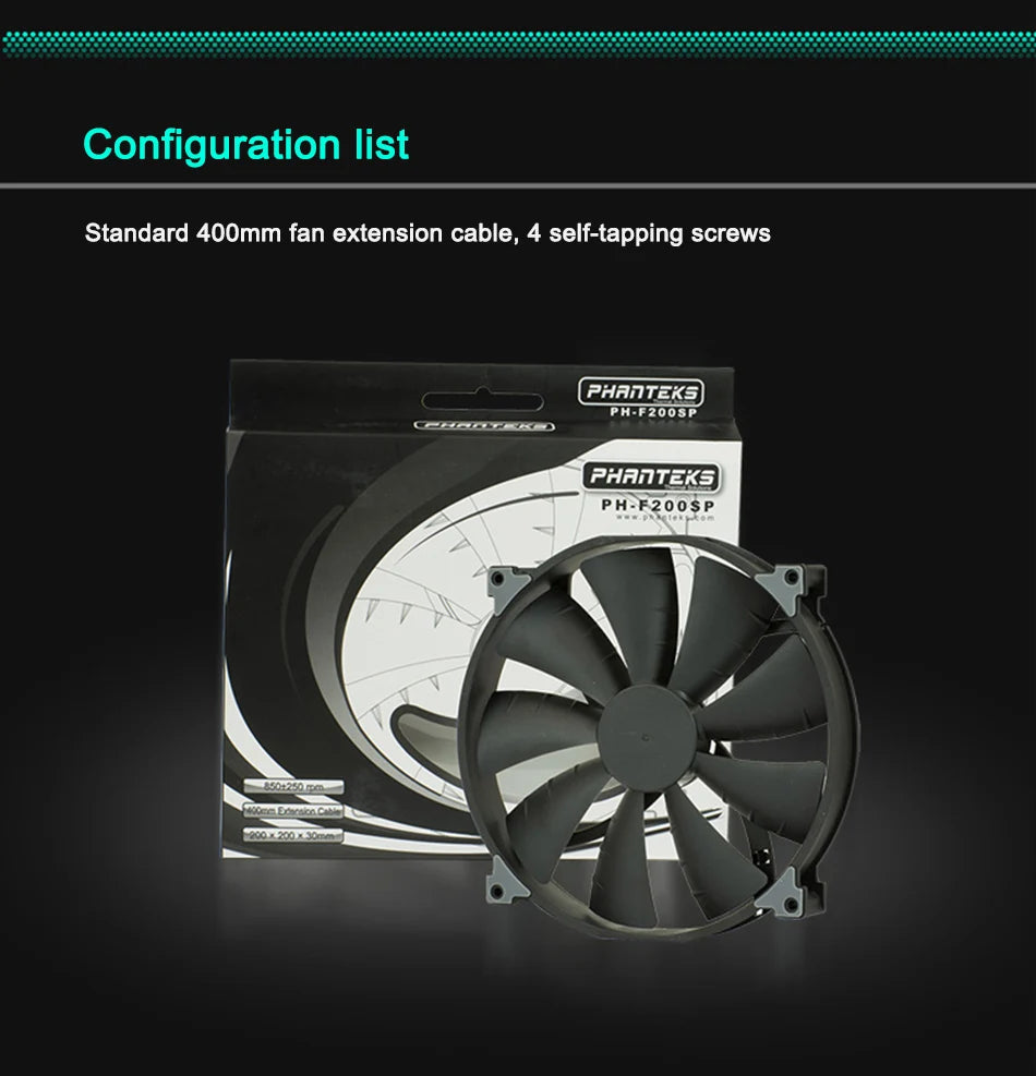 Phanteks F200SP Case Fan 200mm High-volume Black Chassis Cooling fan 4PIN 30mm Thickened Quiet Cooler pc cpu Cooling Fan