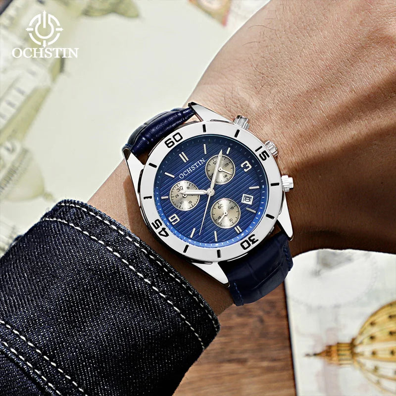 OCHSTIN Men's Watches Top Brand Sport Men Wrist Watch Leather Quartz Watch Sports Waterproof Male Clock Chronograph Function