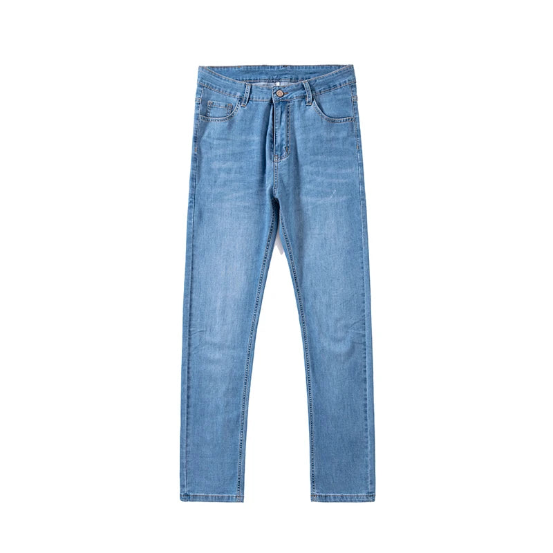 Summer Thin Mens Clothing Cowboys Slim Straight Jeans Men Denim Pants Casual Regular Fitness Men's Trousers Light Blue 2025