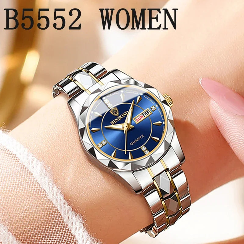 BINBOND B5552 New Luxury Brand Quartz Women's Watches 30M Waterproof Luminous Date Wristwatch Fashion Business Womens Watches