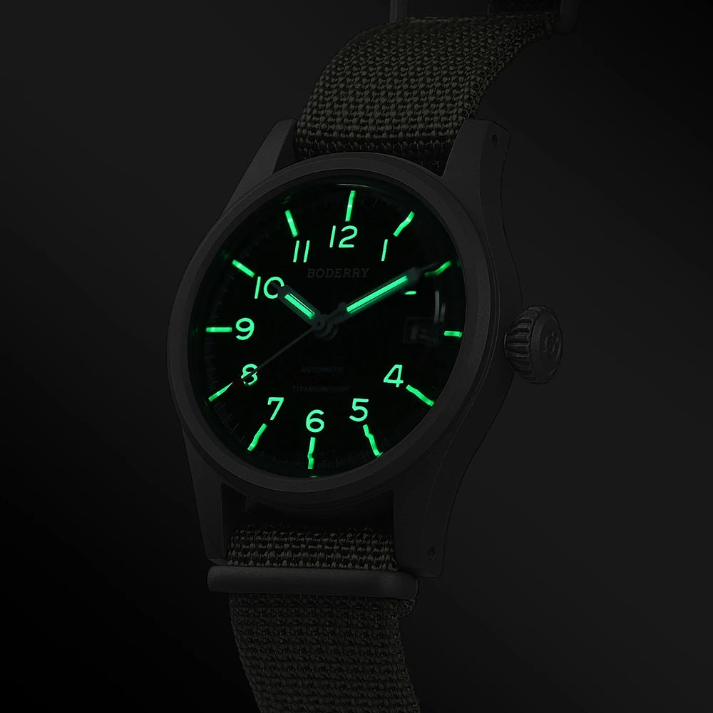 Boderry LANDMASTER Field Watches Titanium Automatic For Seiko Movement Sport 100M Waterproof Outdoor Dive Wristwatch Mens