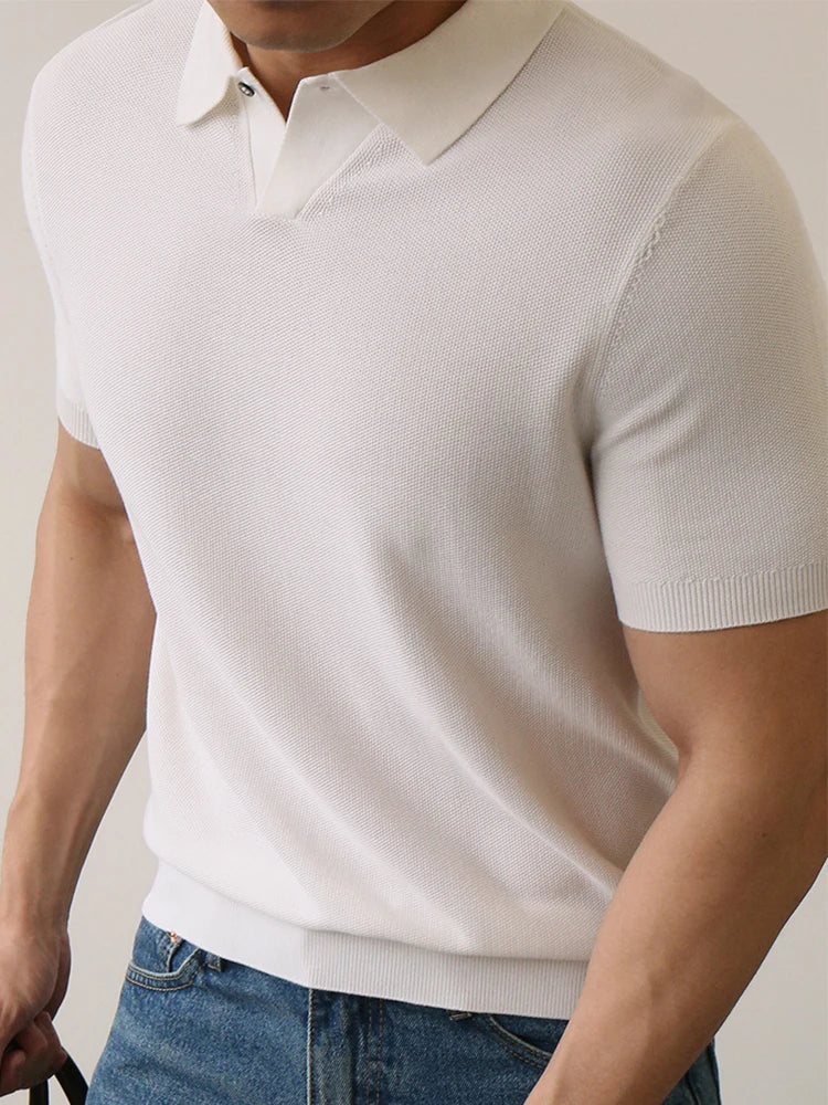 Summer High Quality Knitwear Mens Polo Shirts Casual Pure Color Short Sleeve Slim Polos Men Fashion Button Polo Neck Knitted Top
