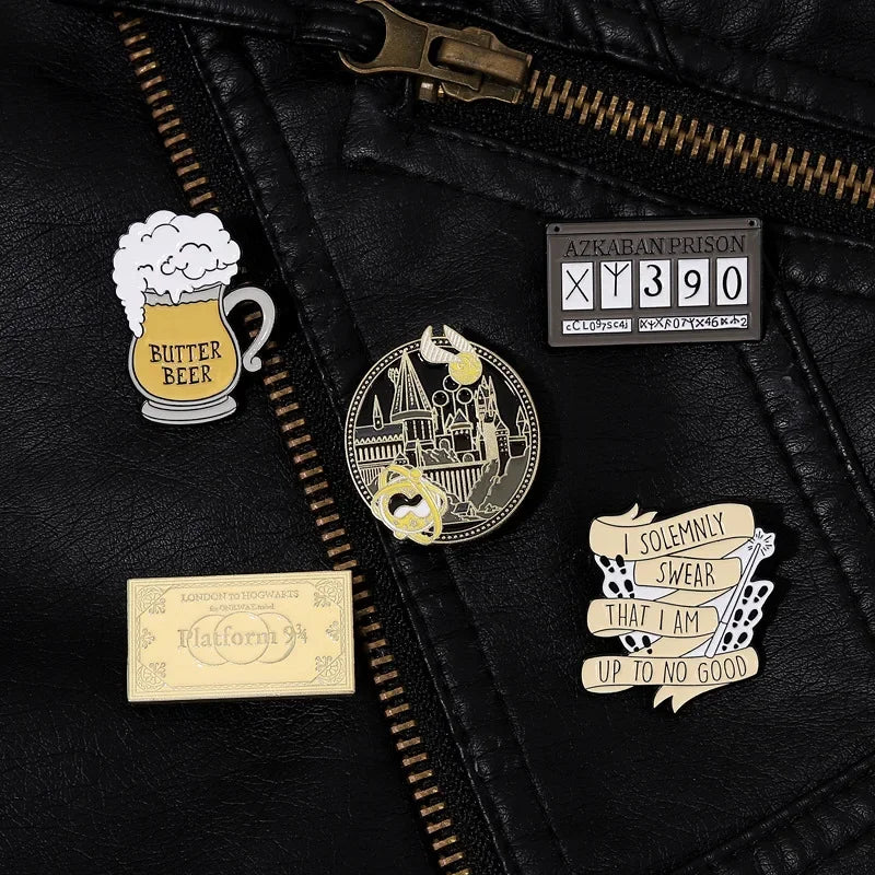 Classics Magic World Enamel Pins Train Tickets Sunglasses Howler Beer Brooches Witch Wizard Lapel Badges Jewelry Gift For Friend