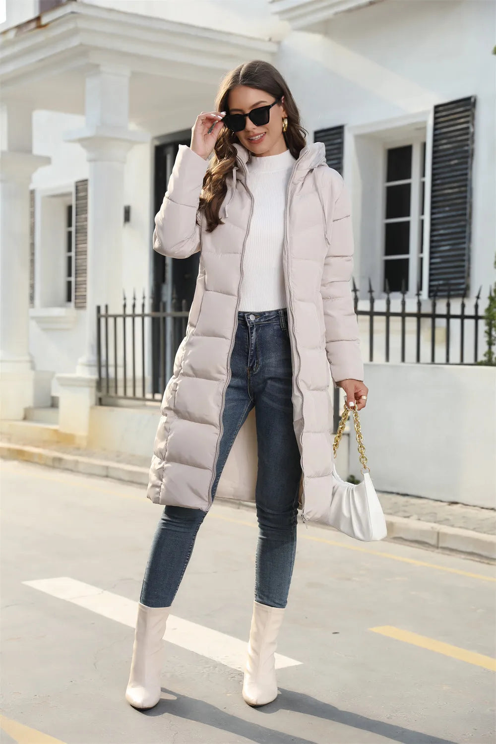 Winter Hooded Women's Cotton Padded Jacket Mid-length Keep Warm Coats Thickened Slim Fit Outwear