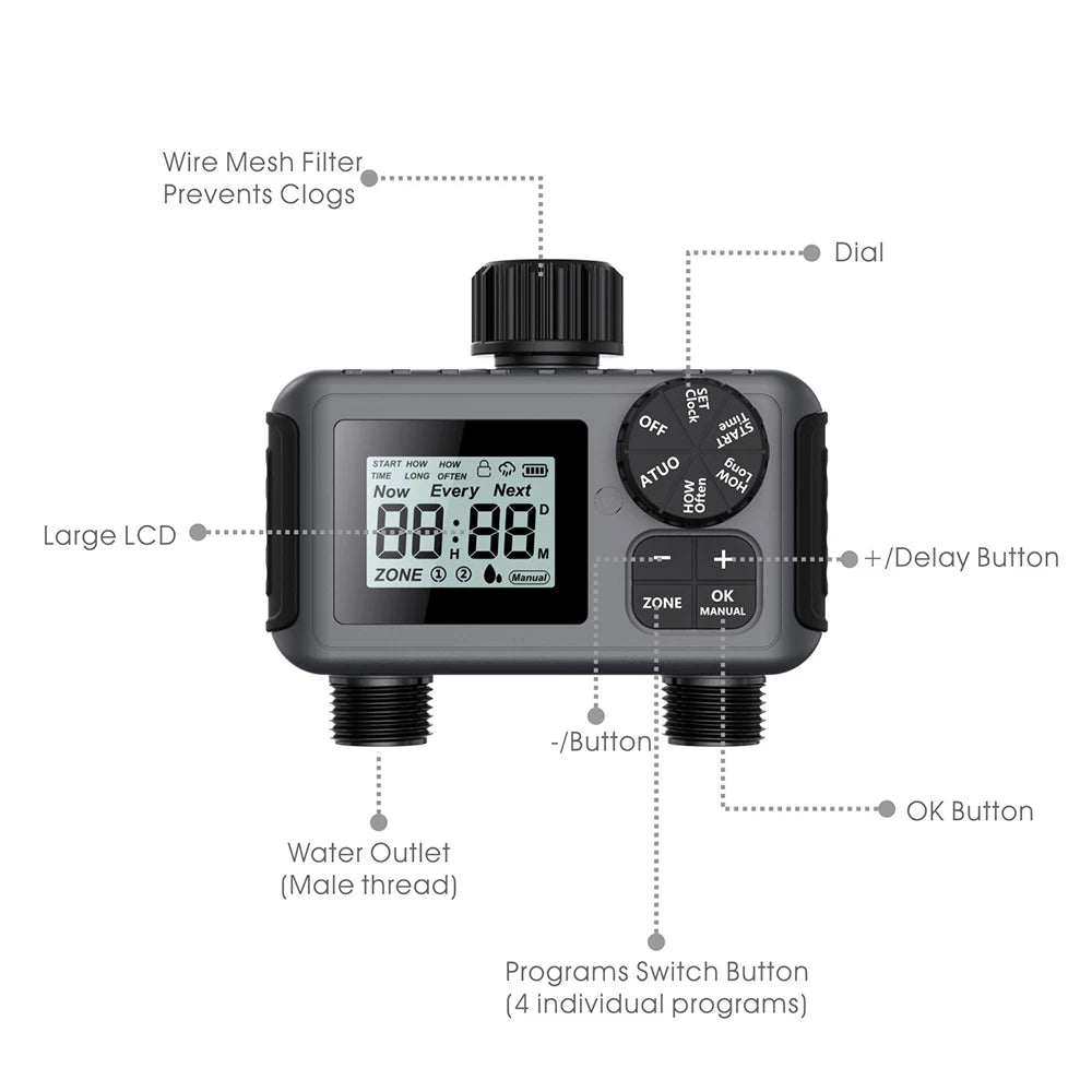 Smart Irrigation Timer Automatic Watering Timer Rain Delay Sprinkler Programmable Irrigation Controller for Outdoor Garden Lawn
