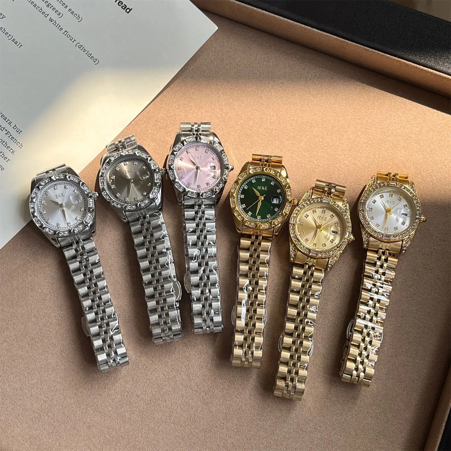 Women's Crystal Accented with Solid Alloy Steel Band Watch Elegant Dress Quartz Calendar Watches for Women